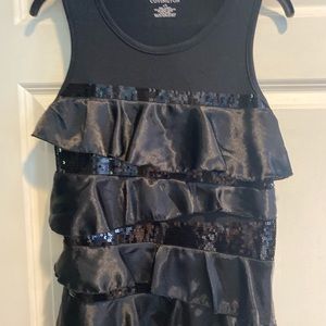 Covington Top Womens Black Ruffle Tier Sleeveless Sequin & Satin Sz Small S/C